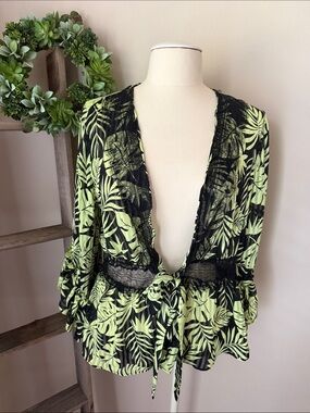 Cato palm leaf lace cardigan